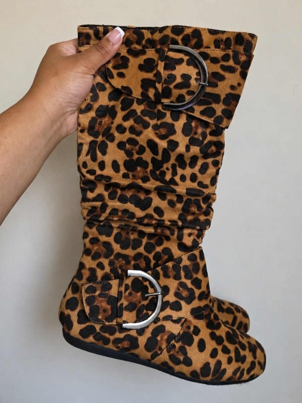 TOP Moda Leopard Print Mid-Calf Heeled Boots with Buckle